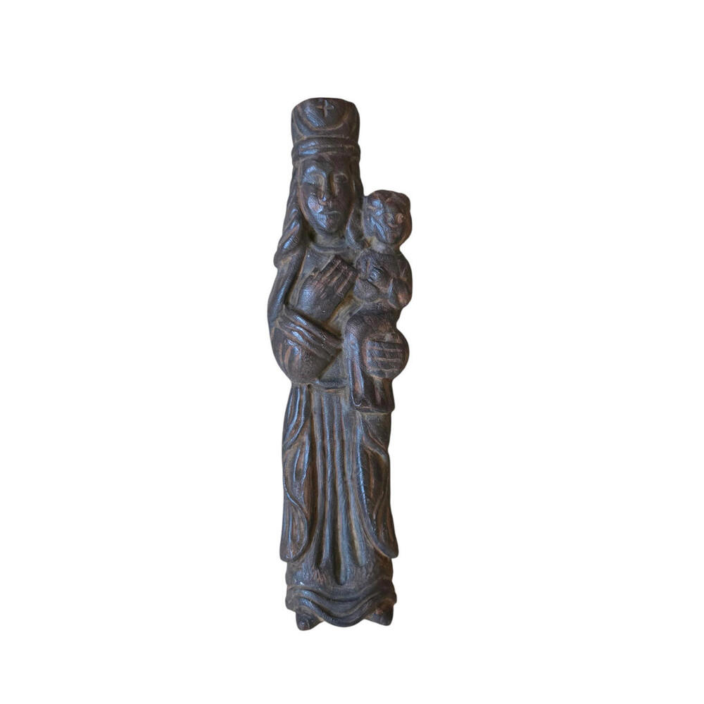 Hand Carved 13" Wooden Madonna & Child Statue Folk Art Santos Religious Figure